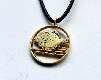 Fish - Handmade pendant from a 5 pfennig piece from Gdansk - Danziger Butt - Free State of Gdansk - Weimar Republic