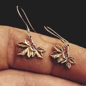 Maple Leaf - Handmade Hanging Earrings from Canadian 1 Cent Coins - North America, Canada