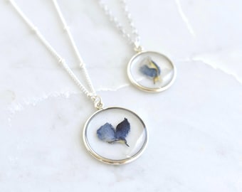 Texas Bluebonnet Flower Waterproof Necklace | Handmade with Real Pressed Flowers l Sterling Silver