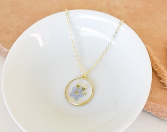 Forget Me Not and Baby's Breath Real Flower Necklace for Grief/Loss/Hope/Love