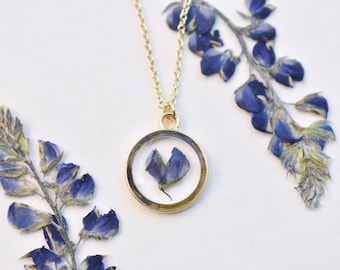 Handmade Lupine Flower Resin Necklace: Symbol of Healing & Strength, Wildflower Jewelry