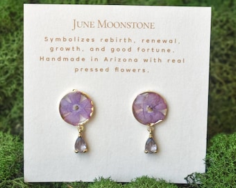 Handmade Birth Month Gemstone and Flower Dangle Earrings
