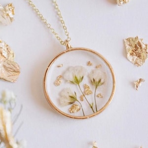 Custom Wedding Bouquet (made to order) pressed flower resin necklaces