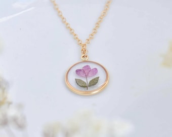 Custom Real Flower Resin Necklace, Gold Filled Keepsake Jewelry (Made to Order)