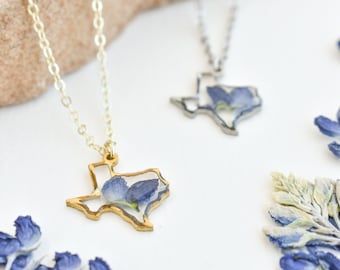 Texas Bluebonnet Flower Necklace: Handmade Resin Jewelry, State Gift