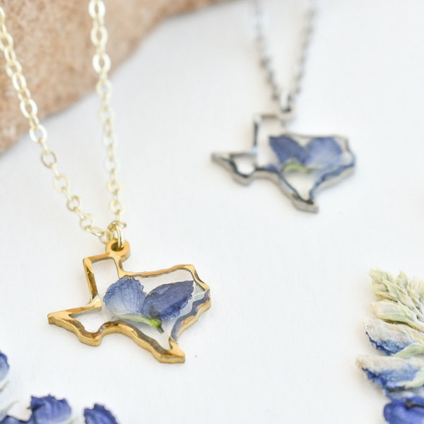 Texas Bluebonnet Flower Necklace: Handmade Resin Jewelry, State Gift