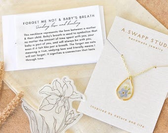 Miscarriage Necklace • Forget Me Not & Baby’s Breath Jewelry • Pregnancy Loss Remembrance Gift