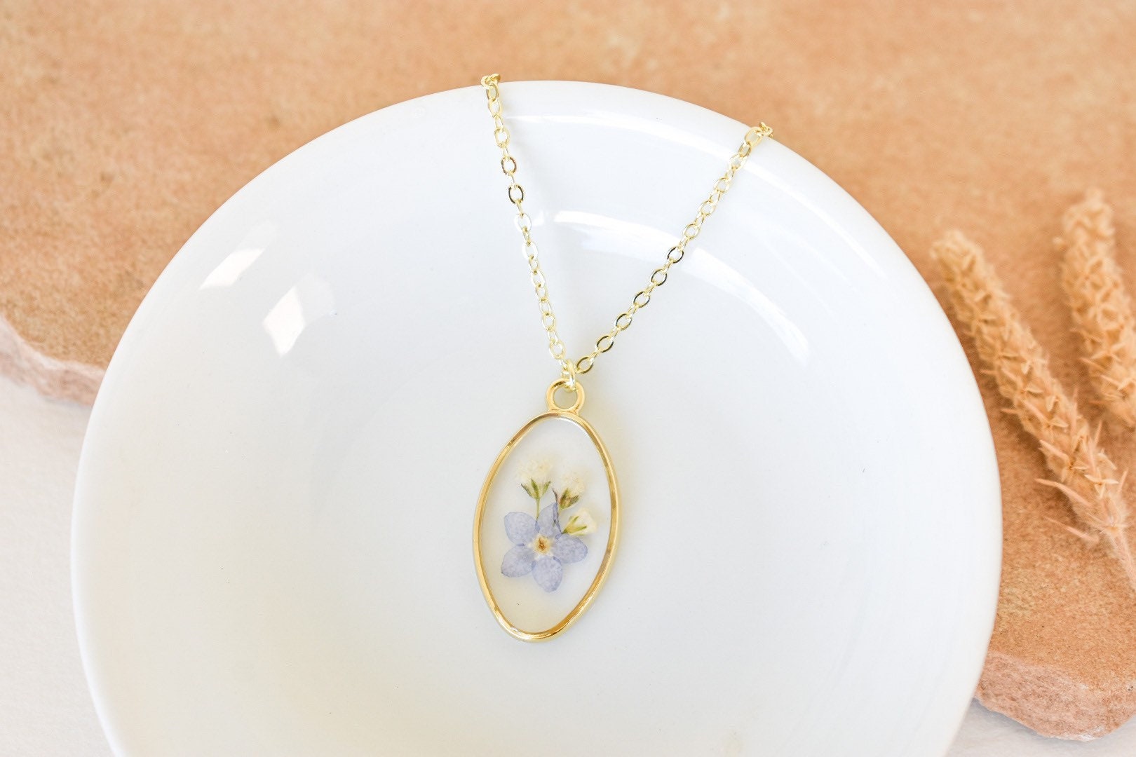 Oidea Collana Commemorativa Con Fiori Pressati Non Ti Scordar Di Me – Gioiello Per La Perdita Di Una Gravidanza, Simpatia E Ricordo - 3