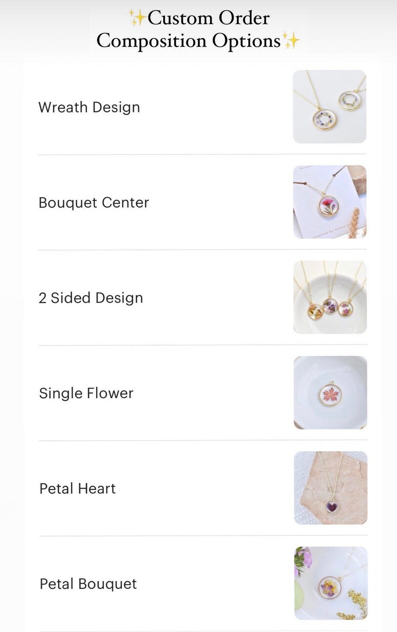 Custom Wedding Bouquet made to Order Pressed Flower Resin Necklaces Etsy