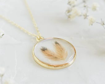 Custom Bird Feather Resin Necklace: Keepsake Jewelry