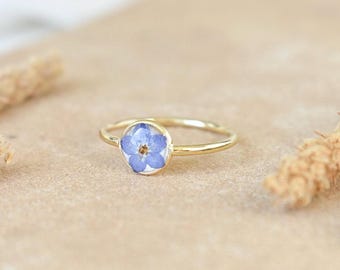 14k Gold Filled Forget Me Not Ring, Handmade Flower Resin Jewelry, Gift for Her, Mothers, Friends, etc.
