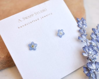 Dainty Forget Me Not Flower Earrings |Handmade Resin Jewelry | Made with Real Wildflowers