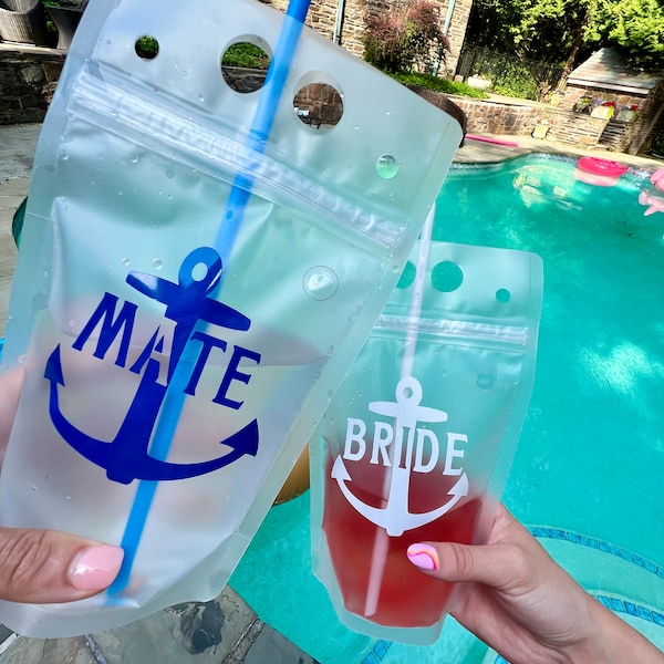 Bride's Mate - Bride Drink Pouch - Anchor Bridal Pouch -  Bachelorette Party Pouches - Adult Drink Pouches - Bridal Pouches - Nautical