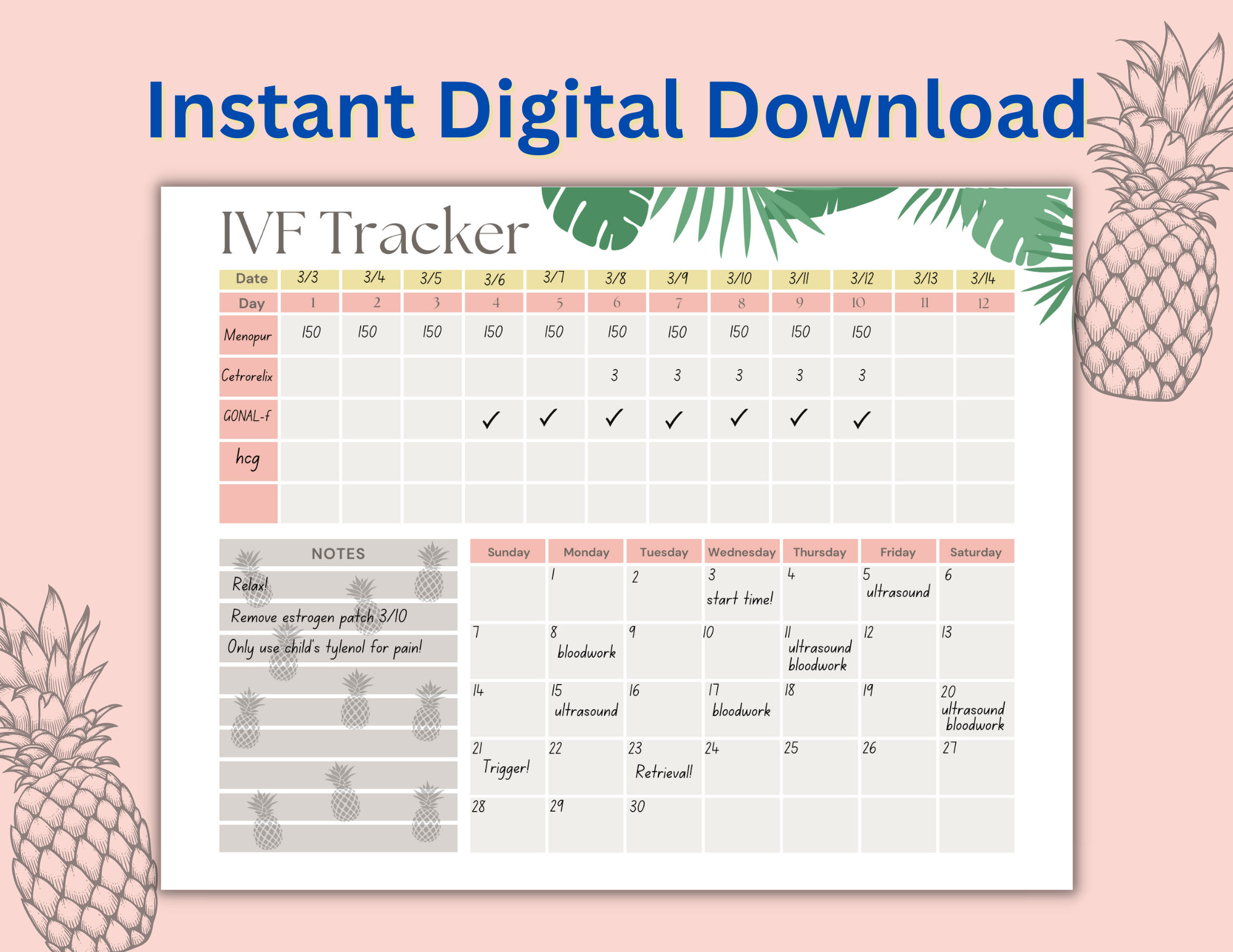 Personalized IVF / IUI / TTC Medication Tracker, Printable - Conception ...