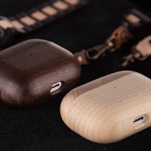 Wooden Airpods 3/Pro Case Cover with High-grade Braided Leather Rope,gift for him, gift for her