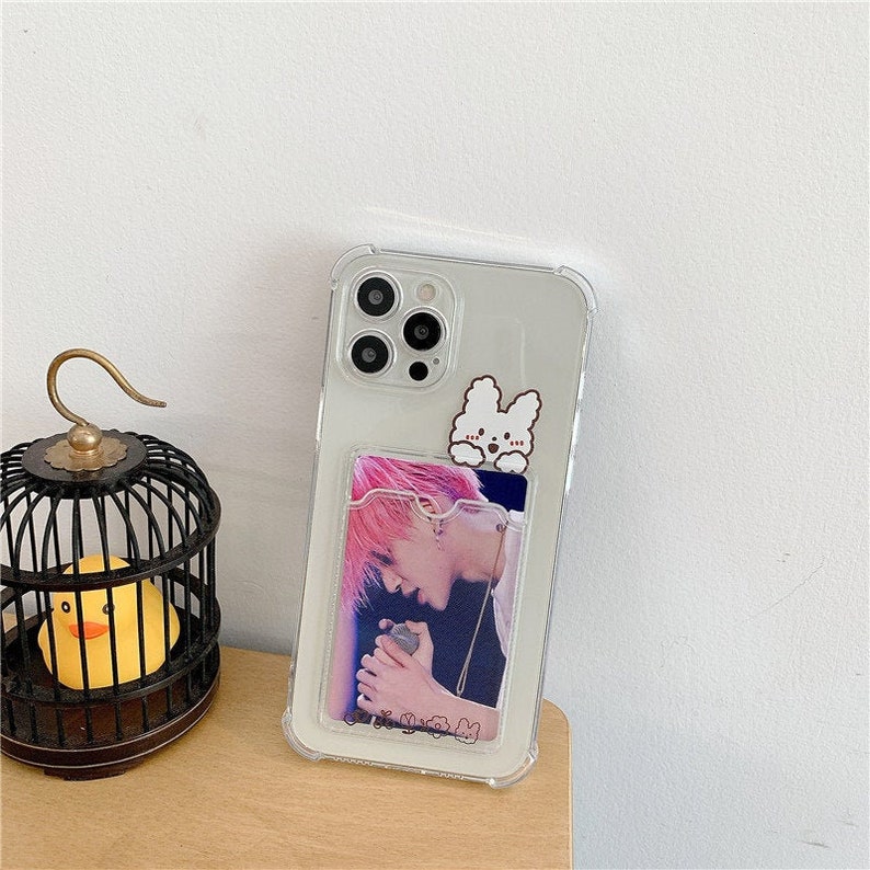 Transparent rabbit bear phone case with photo card slot for iPhone 12/Pro/ProMax,iPhone 11/Pro/ProMax,iPhone X/Xs/Xr,iPhone 7/8/Plus 