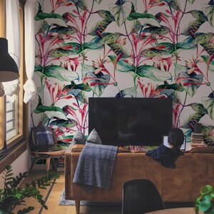 Mural de pared con motivos florales ecuatoriales, papel tapiz floral, autoadhesivo, papel tapiz tradicional, envío exprés, n.° 16