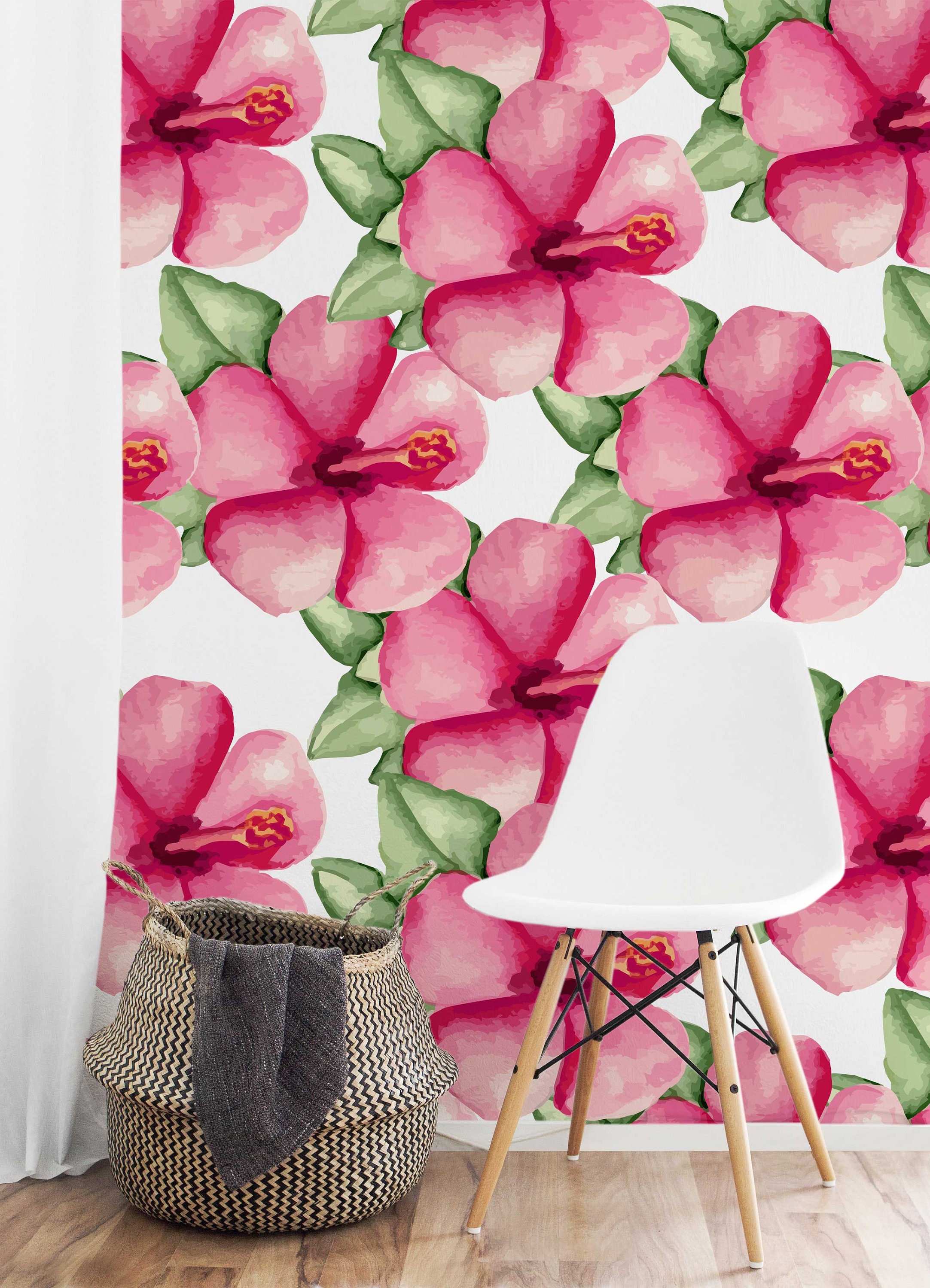 Pink Watercolor Flower Wall Mural Floral Wallpaper Self-adhesive ...