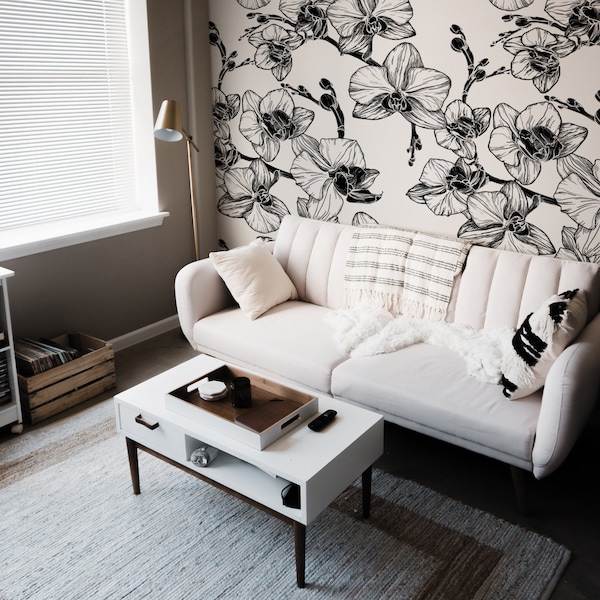 Black Floral Wallpaper Etsy UK