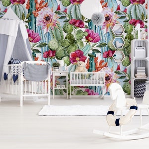 Kaktus und Blumen | Wandbild | Blumentapete | Selbstklebend | Traditionelle Tapete | Express Versand |  #28