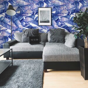 Blue Banana Leaves | Removable Wallpaper | Exclusive Wall Mural |  Premium Wall Art |  Express Shipping |  #287