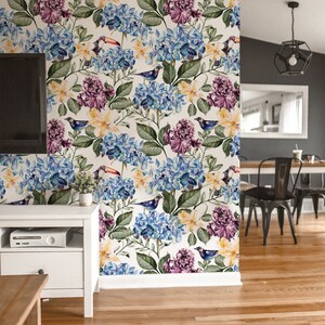 Pájaros con flores / Mural de pared / Papel tapiz floral / Autoadhesivo / Papel tapiz tradicional / Envío exprés / N.° 100