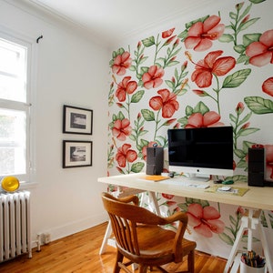 rote Blumen | Wandbild | Blumentapete | Selbstklebend | Traditionelle Tapete | Express Versand |  #63