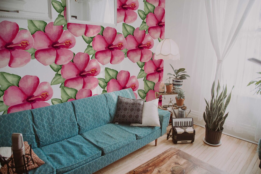 Pink Watercolor Flower | Wall Mural | Floral Wallpaper | Self-adhesive ...