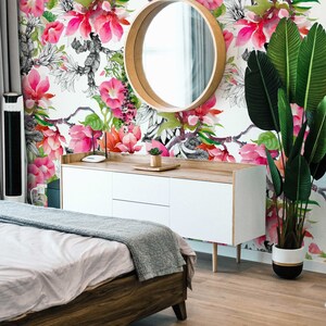 Flores en flor / Mural de pared / Papel tapiz floral / Autoadhesivo / Papel tapiz tradicional / Envío exprés / N.° 126
