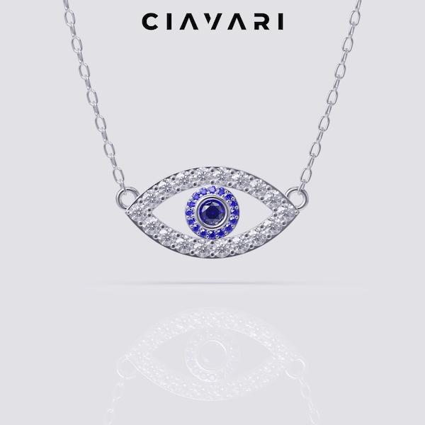 1.20 Karat Evil Eye Saphir und Diamant Anhänger / Evil Eye Halskette / Natürliche oder Lab gewachsene Diamanten / Verkauft Gold Diamant Anhänger