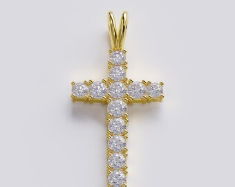 Colgante de cruz de oro de 14 quilates con diamantes, collar religioso de 1,50 quilates.