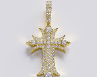Colgante de cruz con diamante cultivado en laboratorio de 1,25 quilates, oro de 14 quilates.