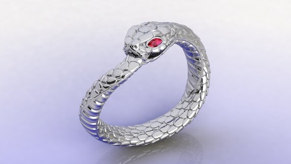 Platinum Ouroborus Snake Ring // Ruby Eyes