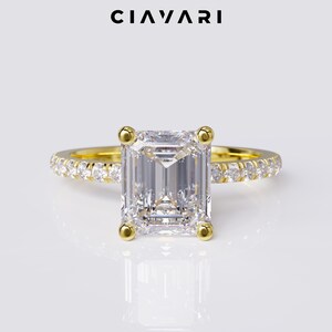 2 Carat Lab Grown Emerald Cut Engagement Ring / Hidden Halo Engagement Ring / IGI Certified Diamond