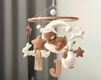Personalized Baby Mobile, Bear Goose Bunny Crib Mobile, Neutral Nursery Decor