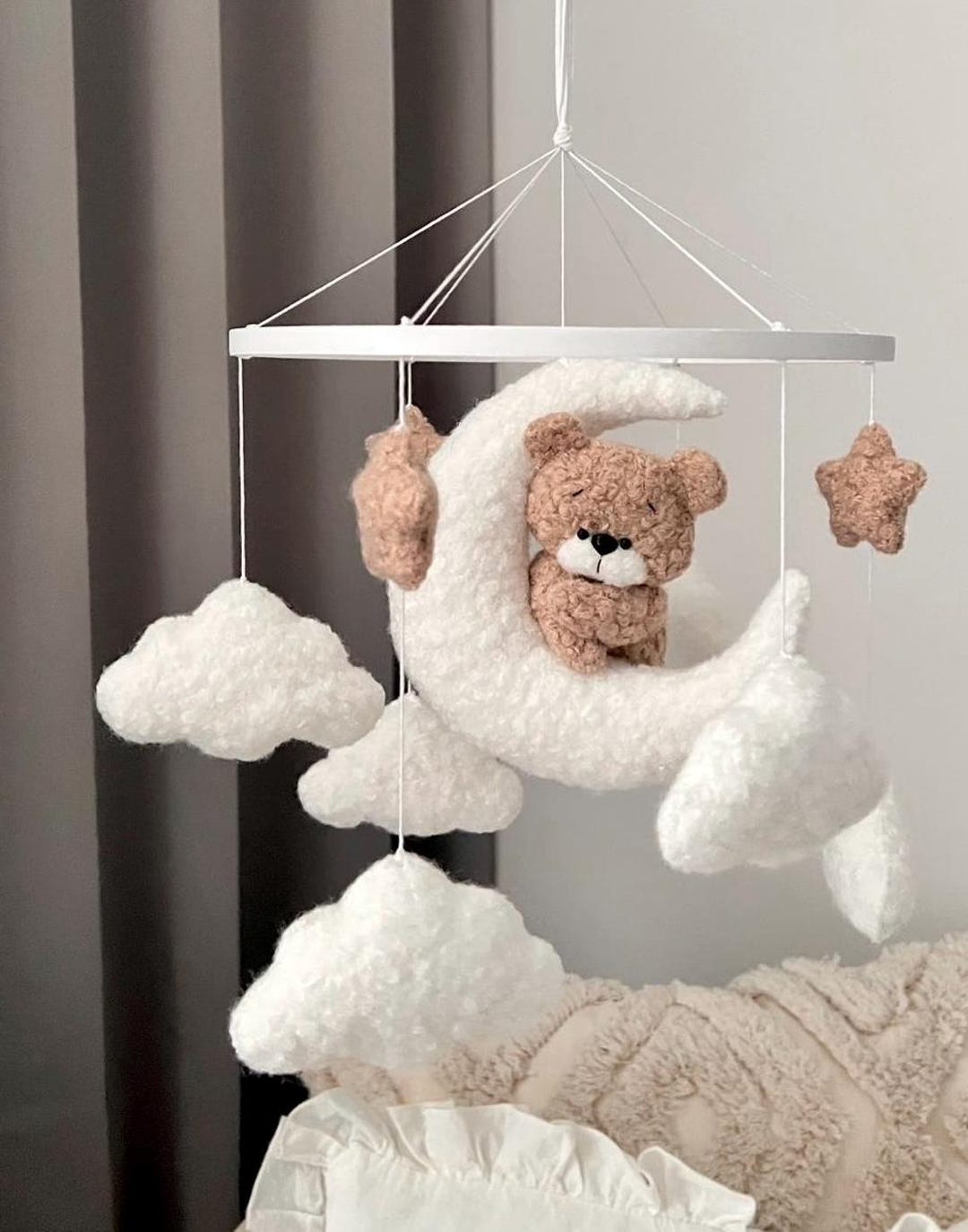 Teddy Bear Crib Mobile • Handmade Baby Mobile • Teddy Bear & Moon ...