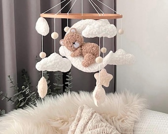 Teddy Bear Baby Mobile: Moon & Cloud Nursery Decor