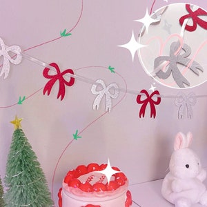 Bow Banner Garland : Christmas Coquette Banner - Bow Holiday Garland - 4 Color Variations - Home Decor , Birthday , Party Garland