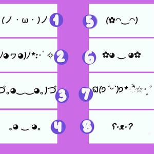 May include: A pink background with eight white squares, each containing a different emoji or symbol. The squares are numbered 1 through 8. The emojis include a winking face, a flower, a star, and a question mark.