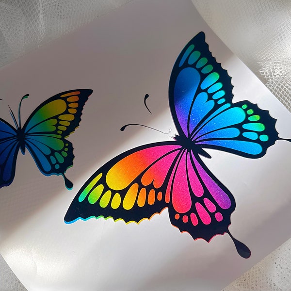 Rainbow Sparkle Butterflies  | Holographic Kawaii decal for car, laptops, furniture,mirrors,water bottle,phone,tumblers