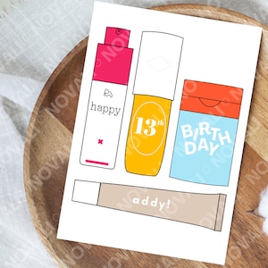 Cartão de aniversário personalizado com nome para cuidados com a pele Download digital