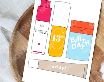 Skincare Custom Name Birthday Card Digital Download