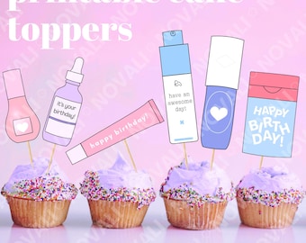 Skincare Cake Toppers Digital Download Printable Decoration Preppy Sephora Cupcake Birthday Party Pink Purple Cheap Instant Quick Cute