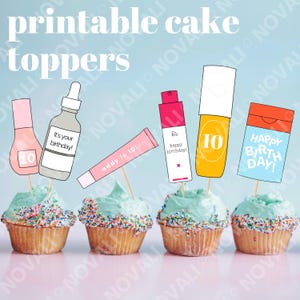 Toppers per torta con nome personalizzato per la cura della pelle, download digitale, stampabile, personalizzabile, decorazione, adesivi Sephora preppy, cupcake, festa di compleanno