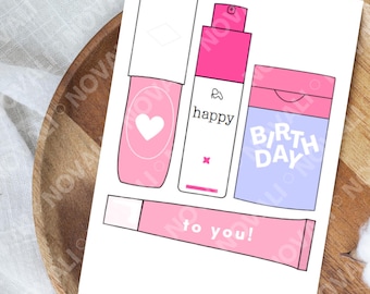 Skincare Custom Name Birthday Card Digital Download Printable Personalisable Preppy Sephora