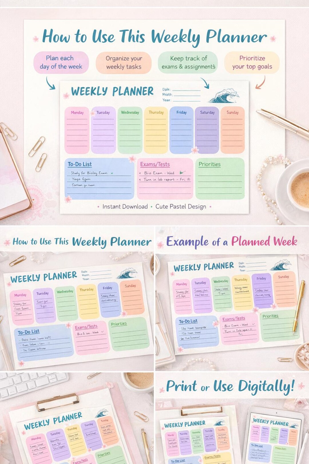 Weekly Planner Printable | Pastel Weekly Organizer | To-do List ...