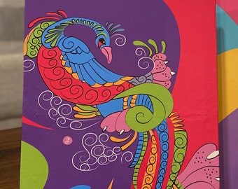 Colorful Peacock Art Poster, FLY MAD Pencil to Digital Art (12x18)