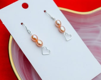 Pearl Heart Drop Earrings . Valentines, Gift, Birthday Anniversary