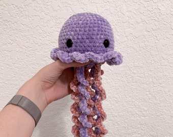 Handmade Crochet Jellyfish Plushie Stuffed Animal with Purple and Pink