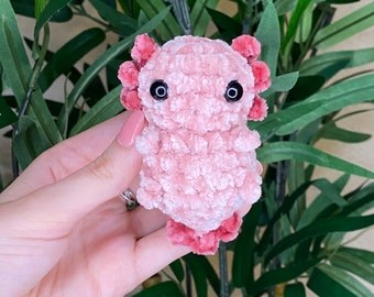 Handmade Crochet Mini Velvet Axolotl (Axolittles) Plushie Stuffed Animal *available in many colors* (with Optional Keychain)